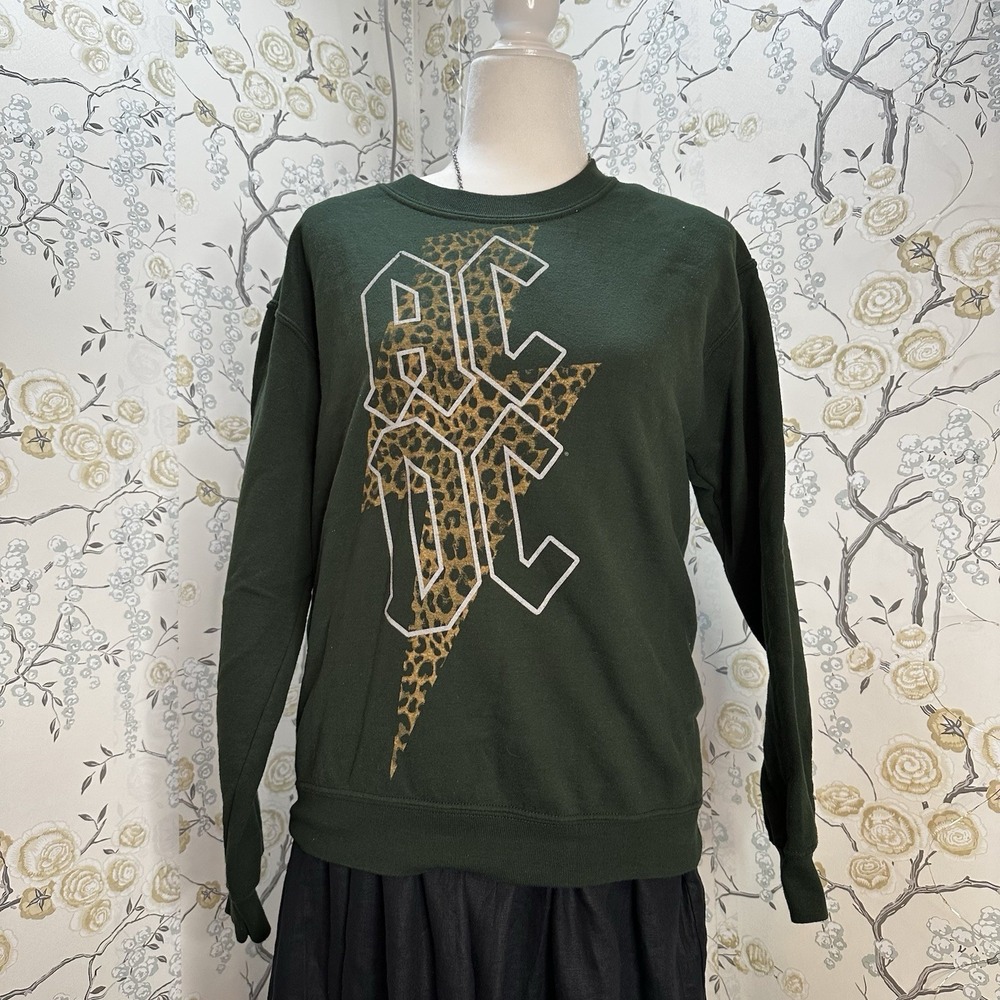 ACDC Hunter Green Cheetah Sweatshirt Size‎ Small Cotton Blend Long Sleeves Crew